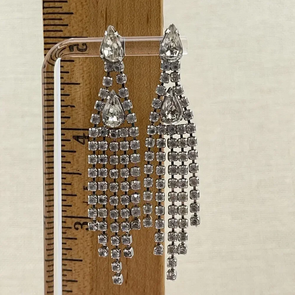 Long Tassel Zircon Crystal Chandelier Earrings Stud Drop Dangle Womens Jewelry